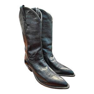 Code West Black Leather Western Cowboy Boots Womens Size 8.5 Vintage Leather